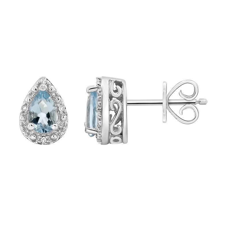 Celebration Gems Sterling Silver Pear Shaped Genuine Amethyst Diamond Accent Stud Earrings, Women's, Blue Topaz Product Image