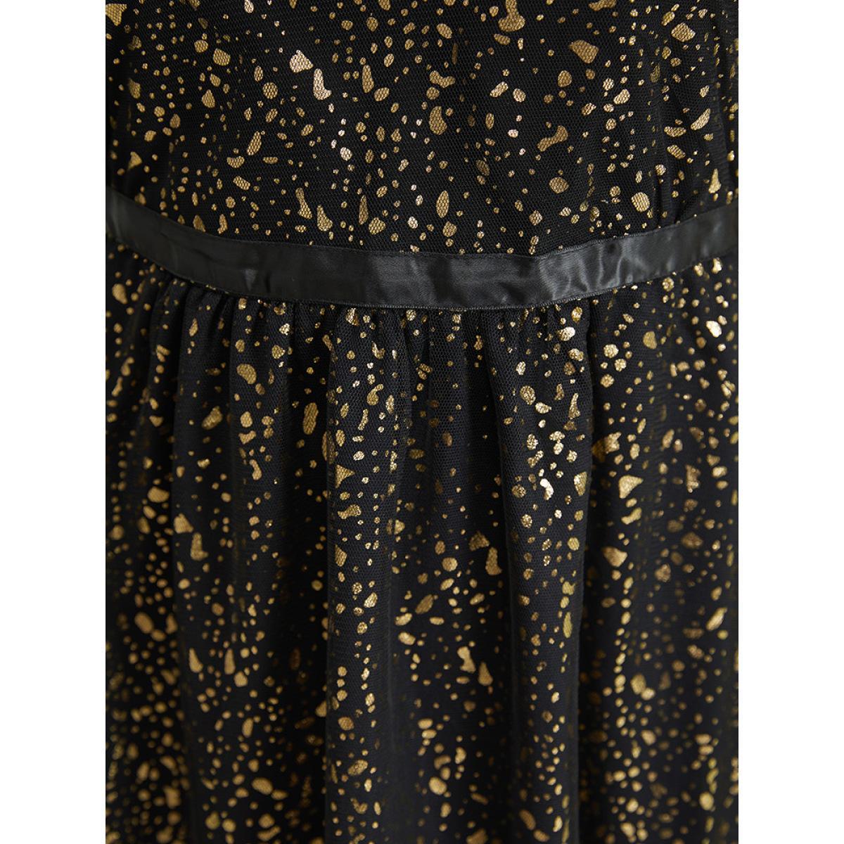 Plus Size Leopard Glitter Pocket Mesh Ribbon Tank Dress Black Women Party Ribbon V-neck Sleeveless Curvy Knee Dress BloomChic 10/M Product Image