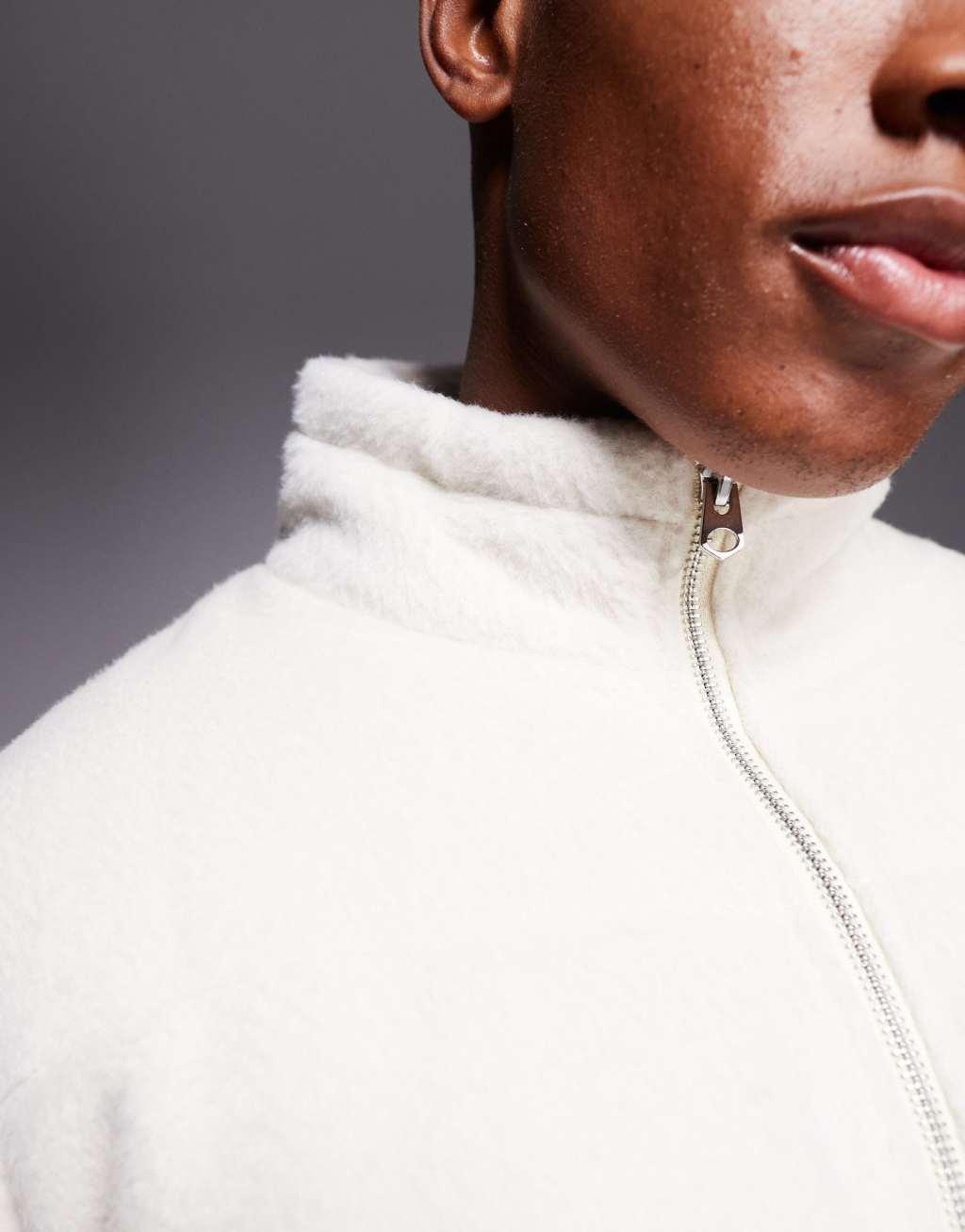 ASOS DESIGN textured wool look puffer jacket in ecru Product Image