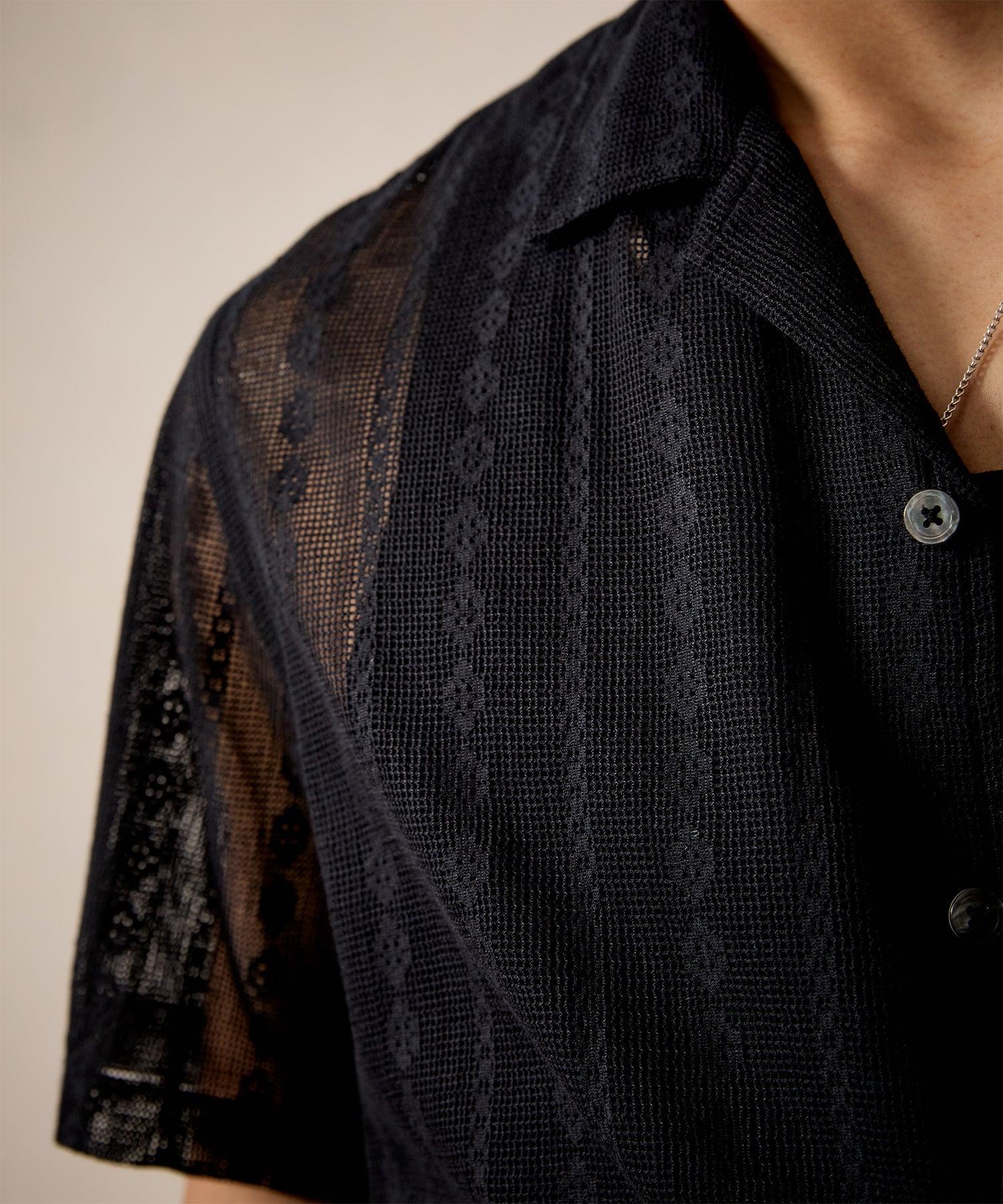 Short-Sleeve Lace Shirt in Black Product Image