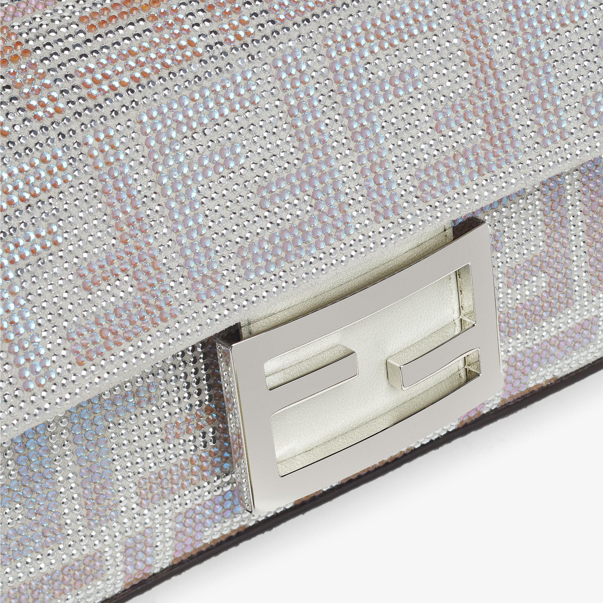 Baguette MiniSuede bag with FF in iridescent crystals and studs Product Image
