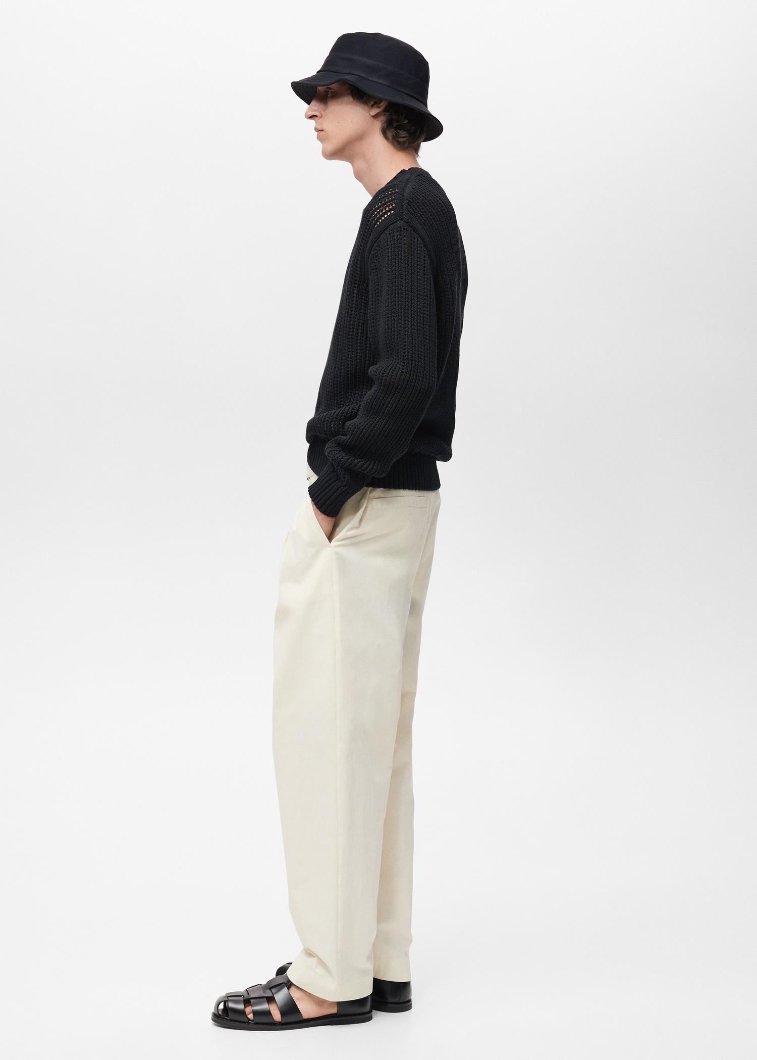 100% cotton openwork knitted sweater - Men | MANGO USA Product Image