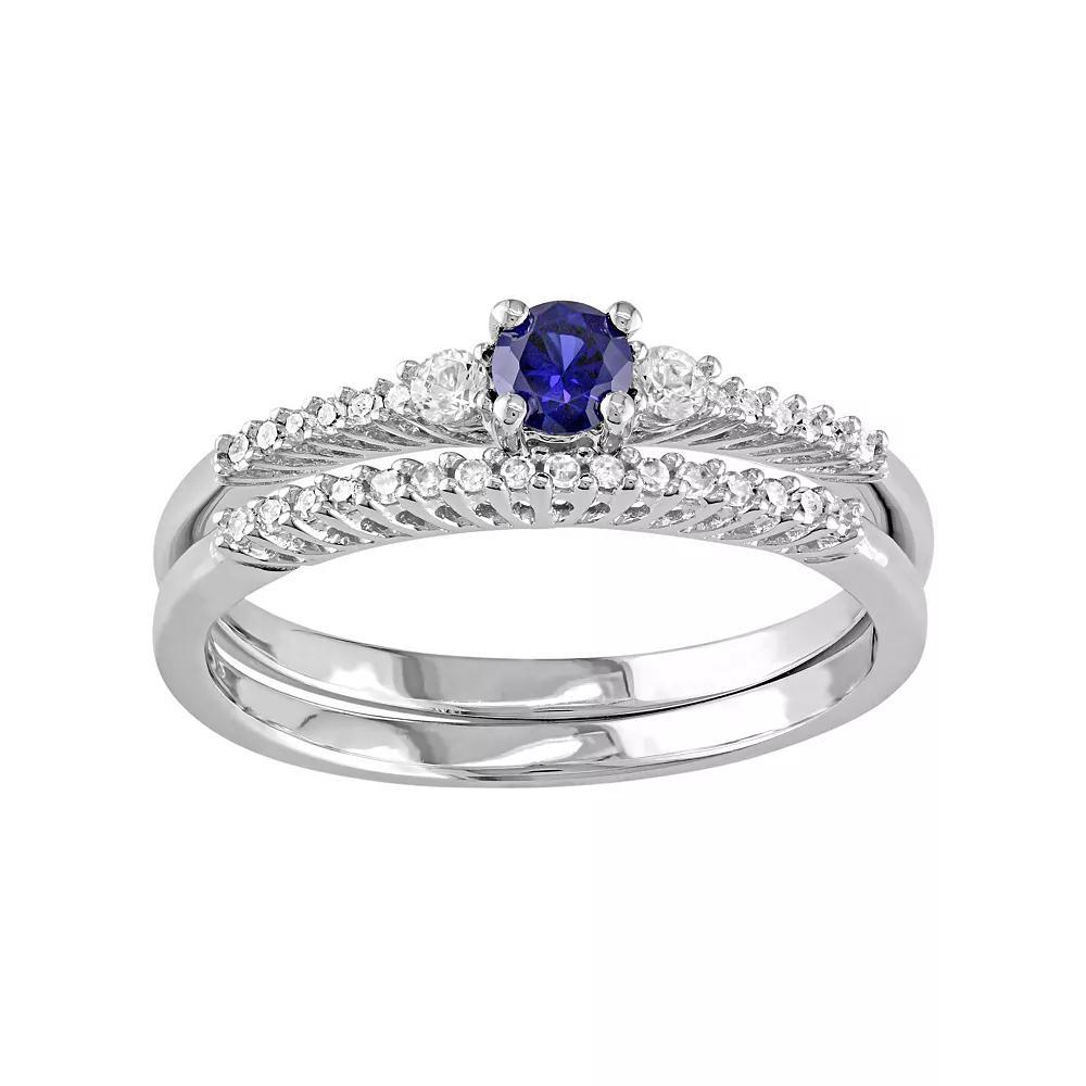 Stella Grace Sterling Silver 1/10 Carat T.W. Diamond & Lab-Created Blue & White Sapphire Engagement Ring Set, Women's, Size: 8 Product Image