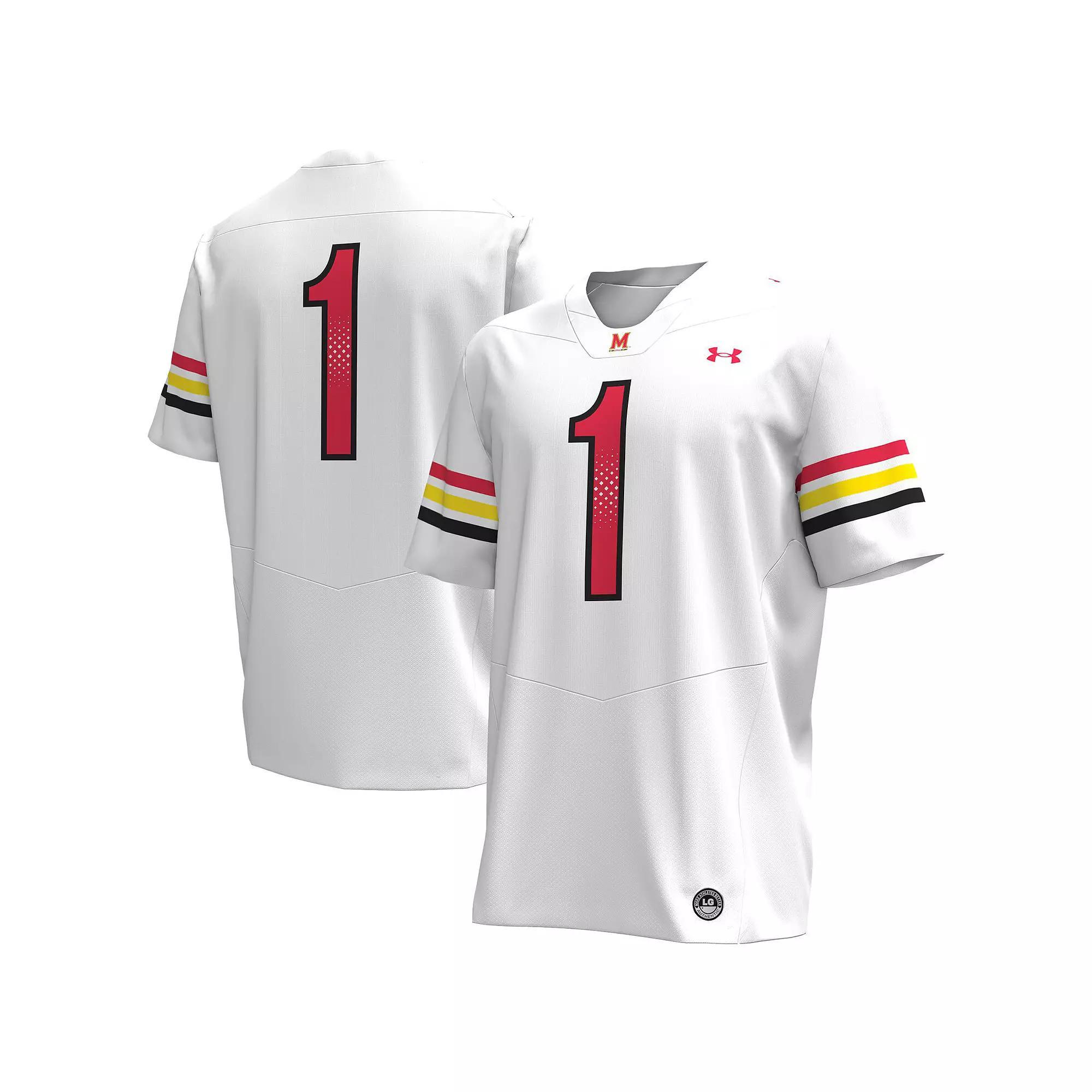 Men's Under Armour #1 White Maryland Terrapins Replica Football Jersey, Size: Medium Product Image