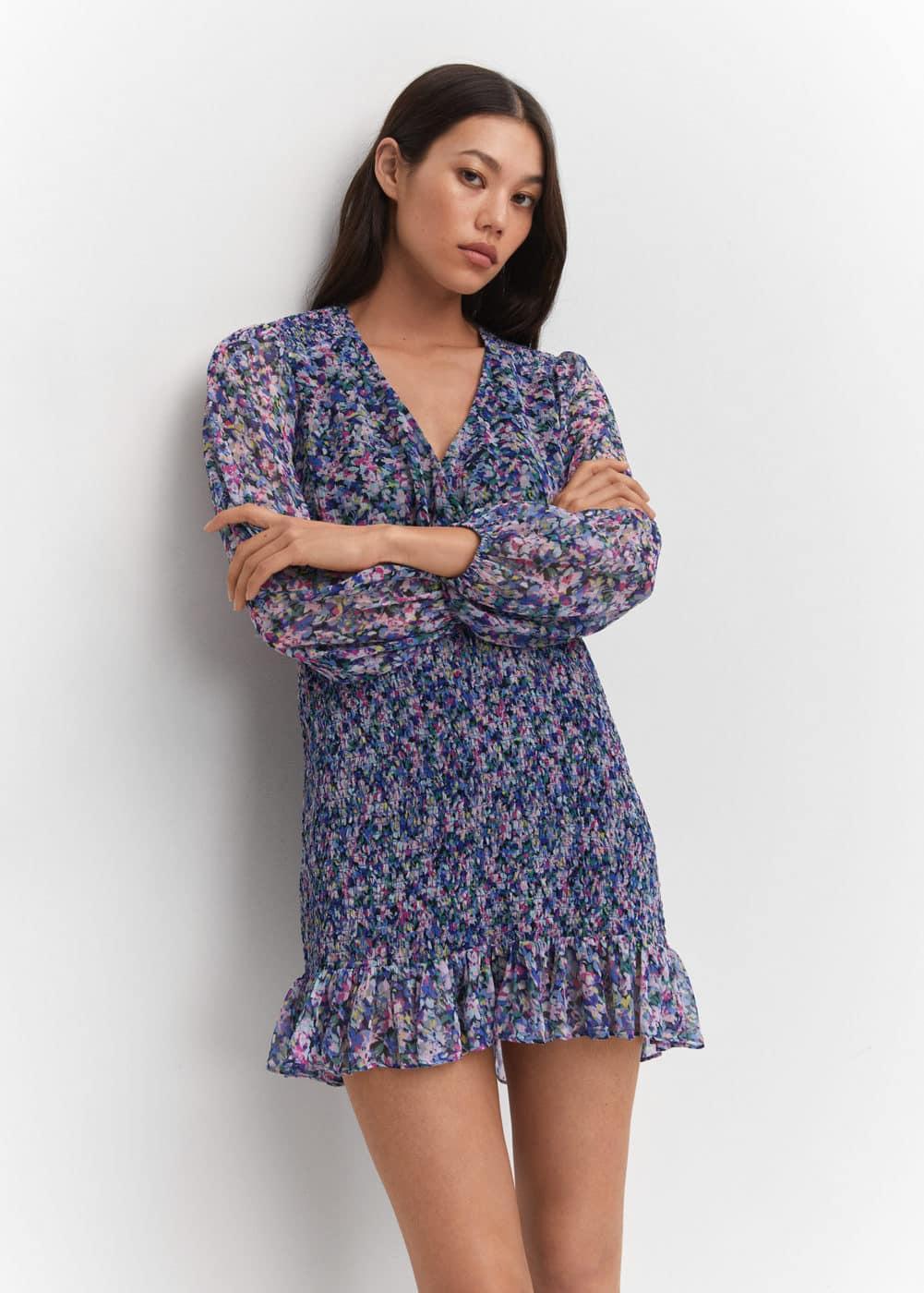 Mango Womens Short Ruched Hem Dress Product Image