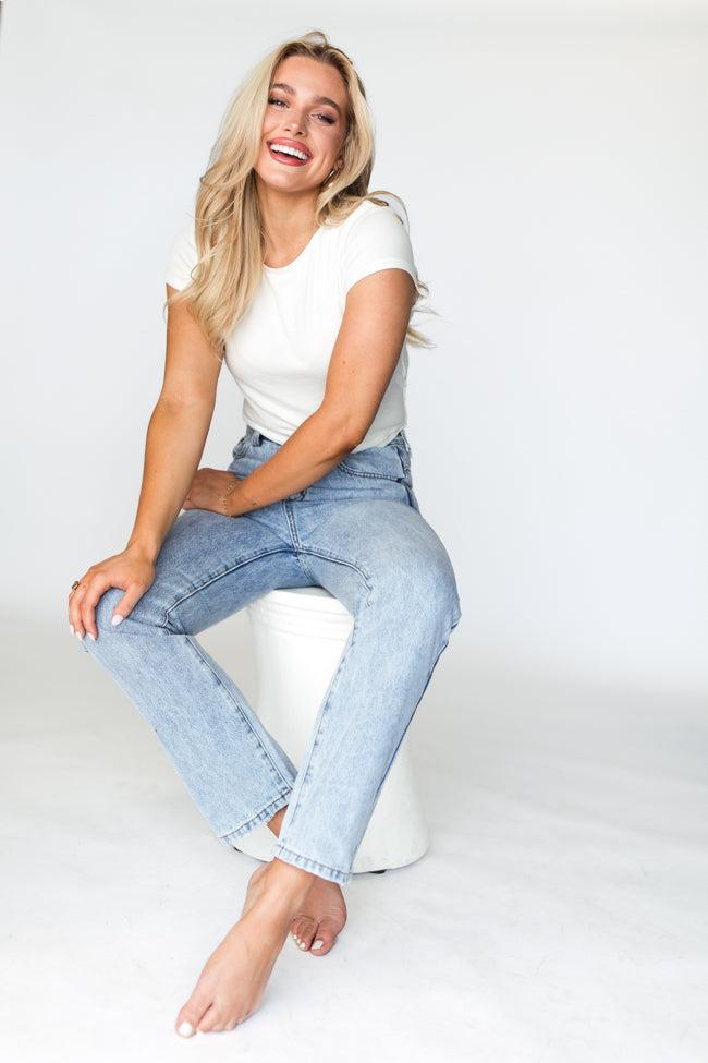 Megan Light Wash Straight Leg Mom Jeans FINAL SALE Product Image