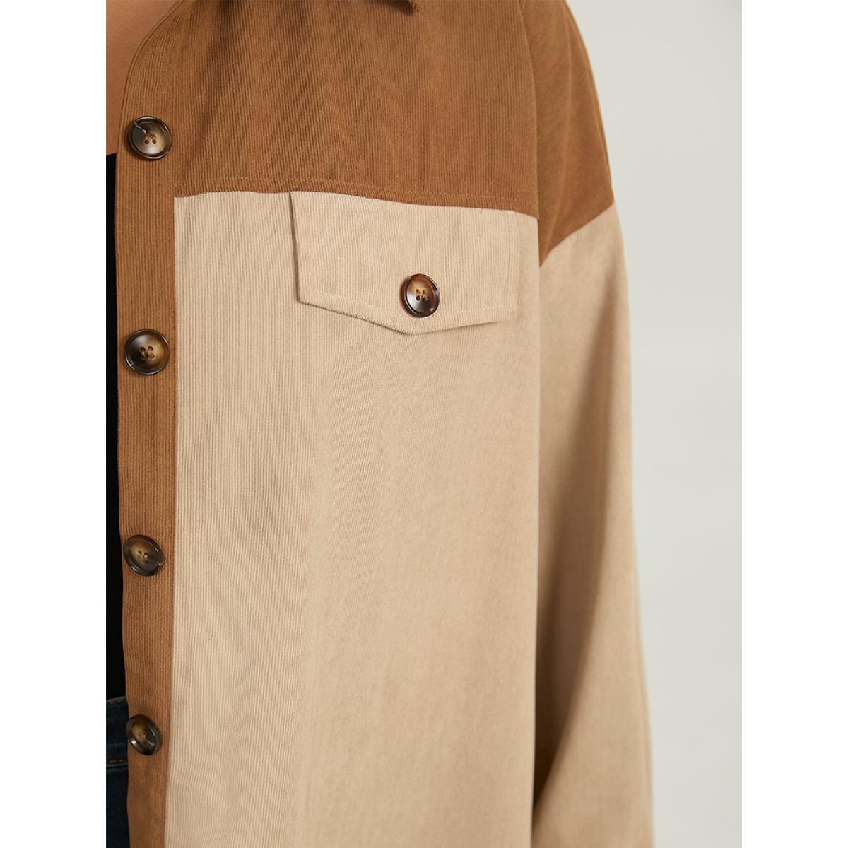 Plus Size Two Tone Button Through Patchwork Coat Women Tan Casual Contrast Ladies Dailywear Winter Coats BloomChic 28/5X Product Image