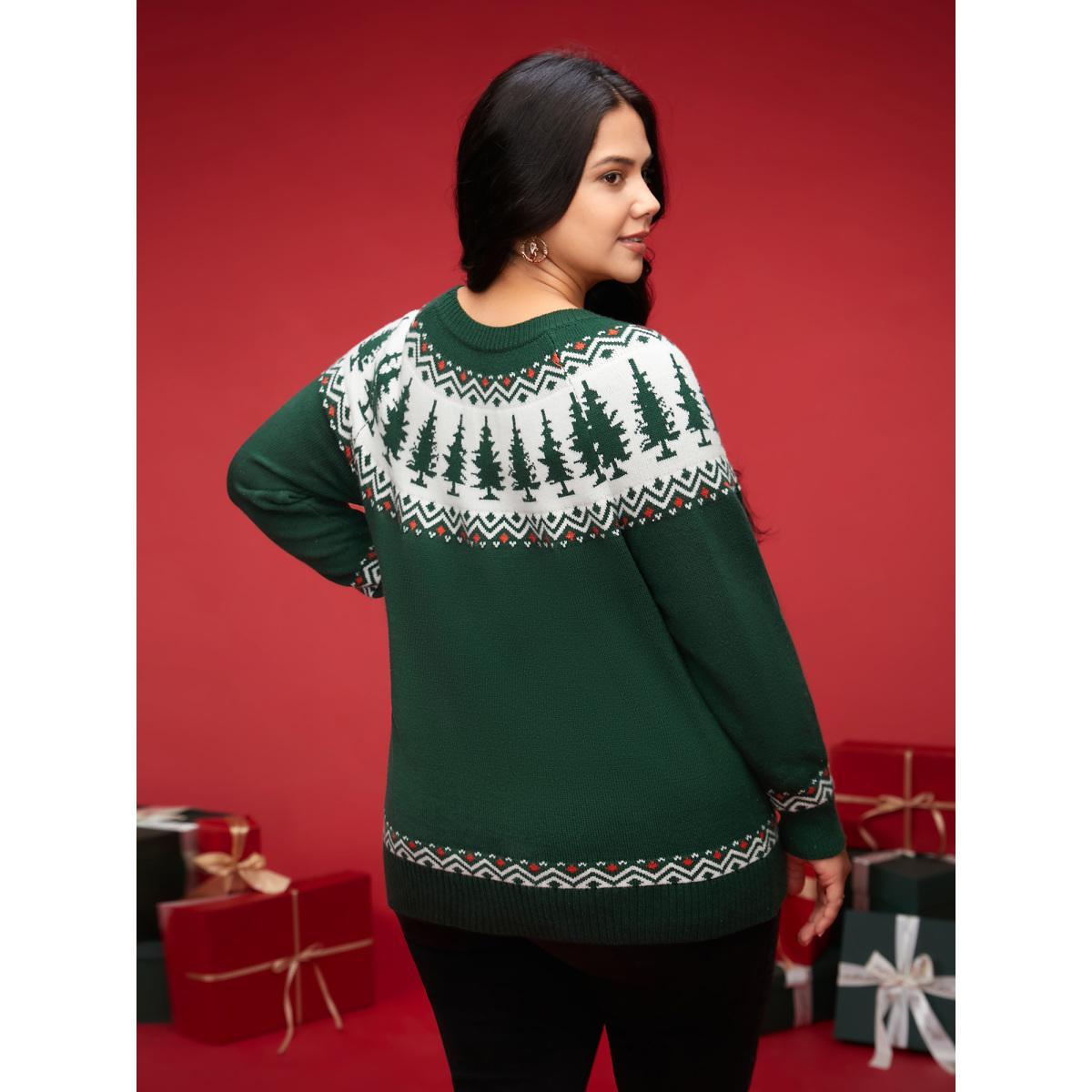 Plus Size Supersoft Essentials Festive Knit Pullover DarkGreen Women Casual Loose Long Sleeve Round Neck Everyday Pullovers BloomChic 22-24/3X Product Image
