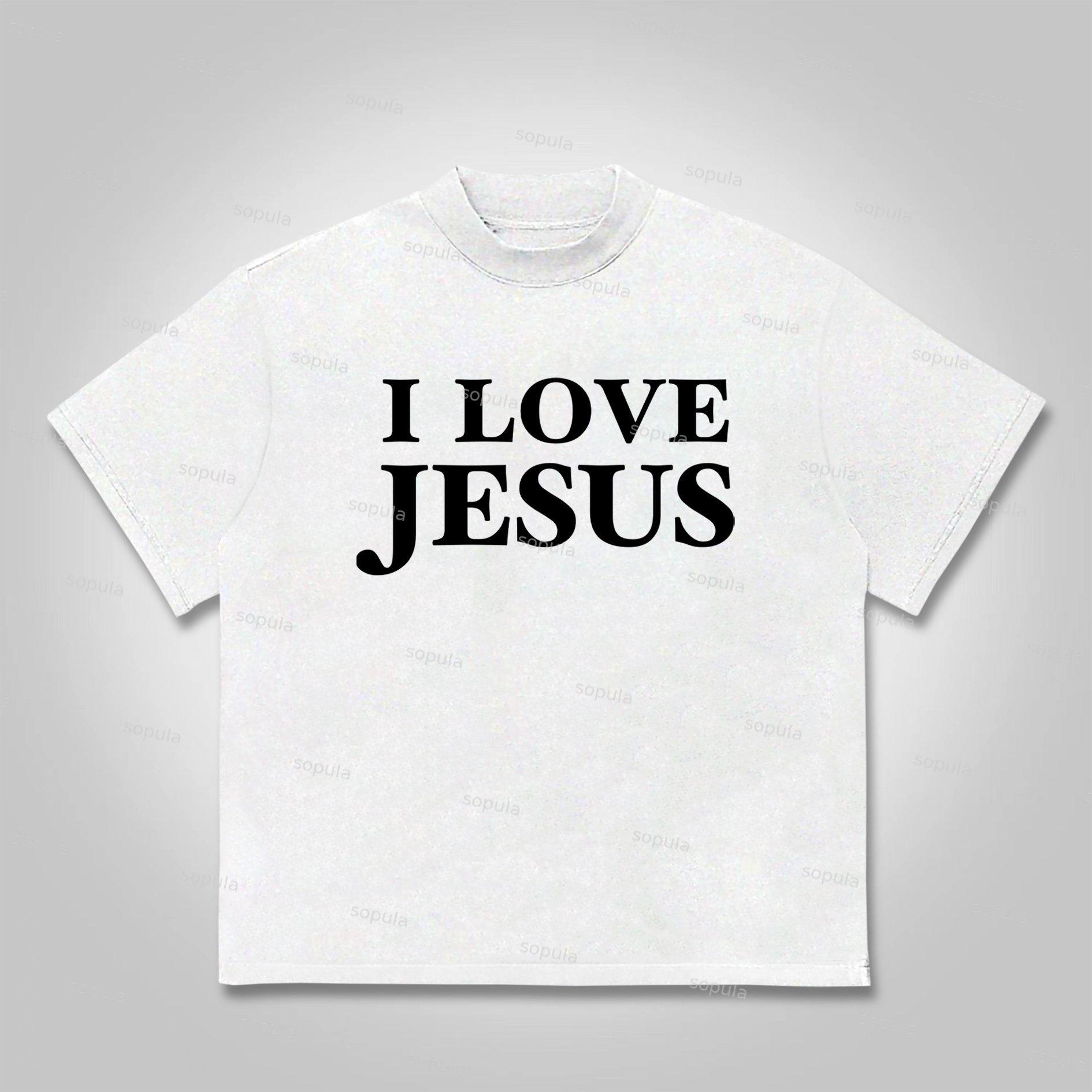 Sopula I Love Jesus. Jesus Loves The Worl Graphics Cotton T-shirt Product Image