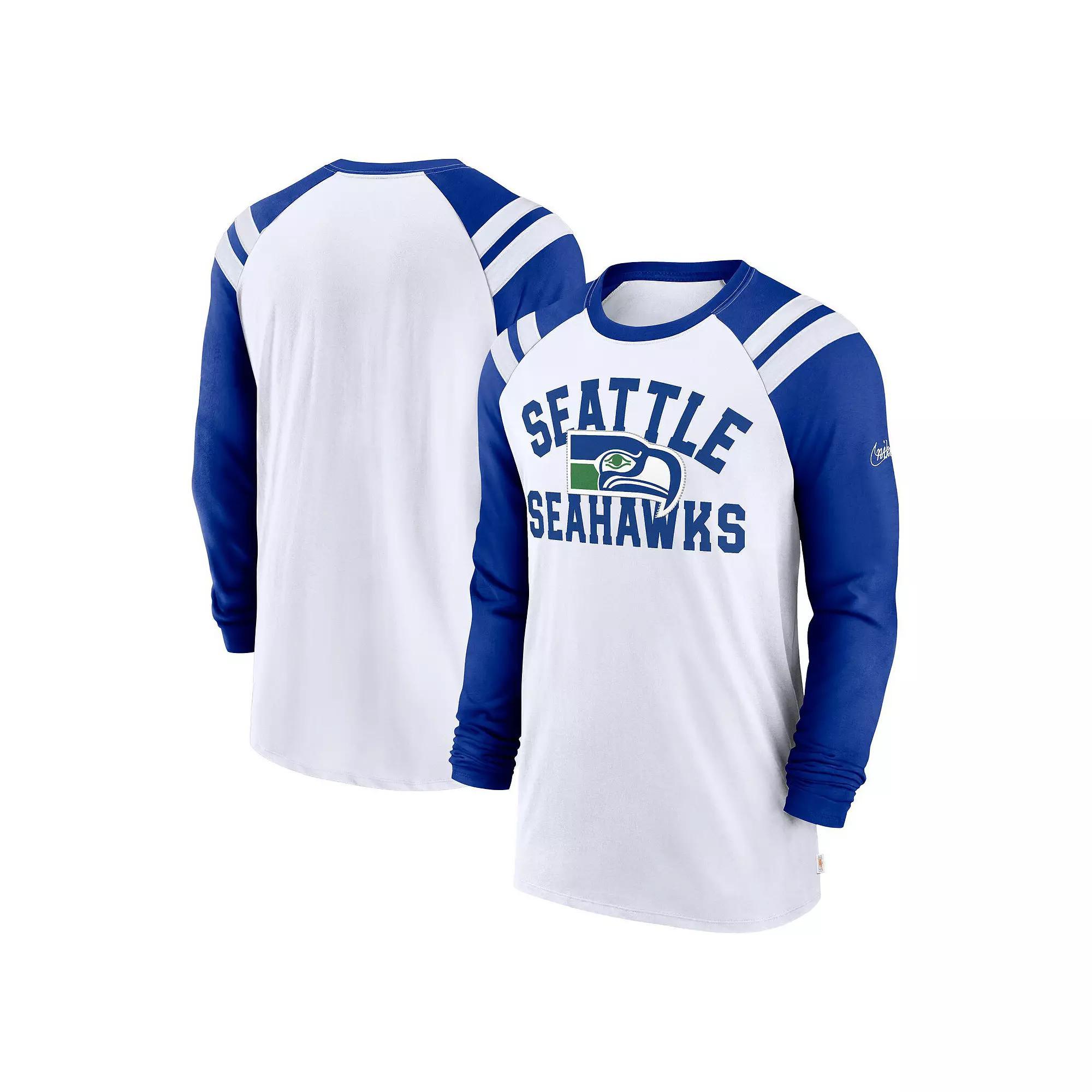 Mens Nike /Royal Seattle Seahawks Classic Arc Raglan Tri-Blend Long Sleeve T-Shirt Product Image