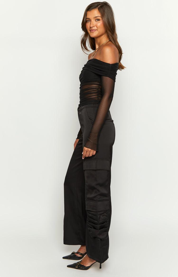 Satin Sapphire Black Cargo Pants Product Image