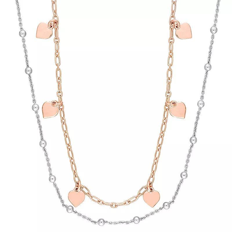Stella Grace Sterling Silver Heart & Ball Bead Chain Double Strand Necklace, Womens Gold Tone Product Image
