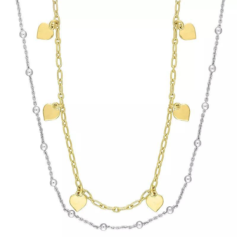Stella Grace Sterling Silver Heart & Ball Bead Chain Double Strand Necklace, Womens Gold Tone Product Image