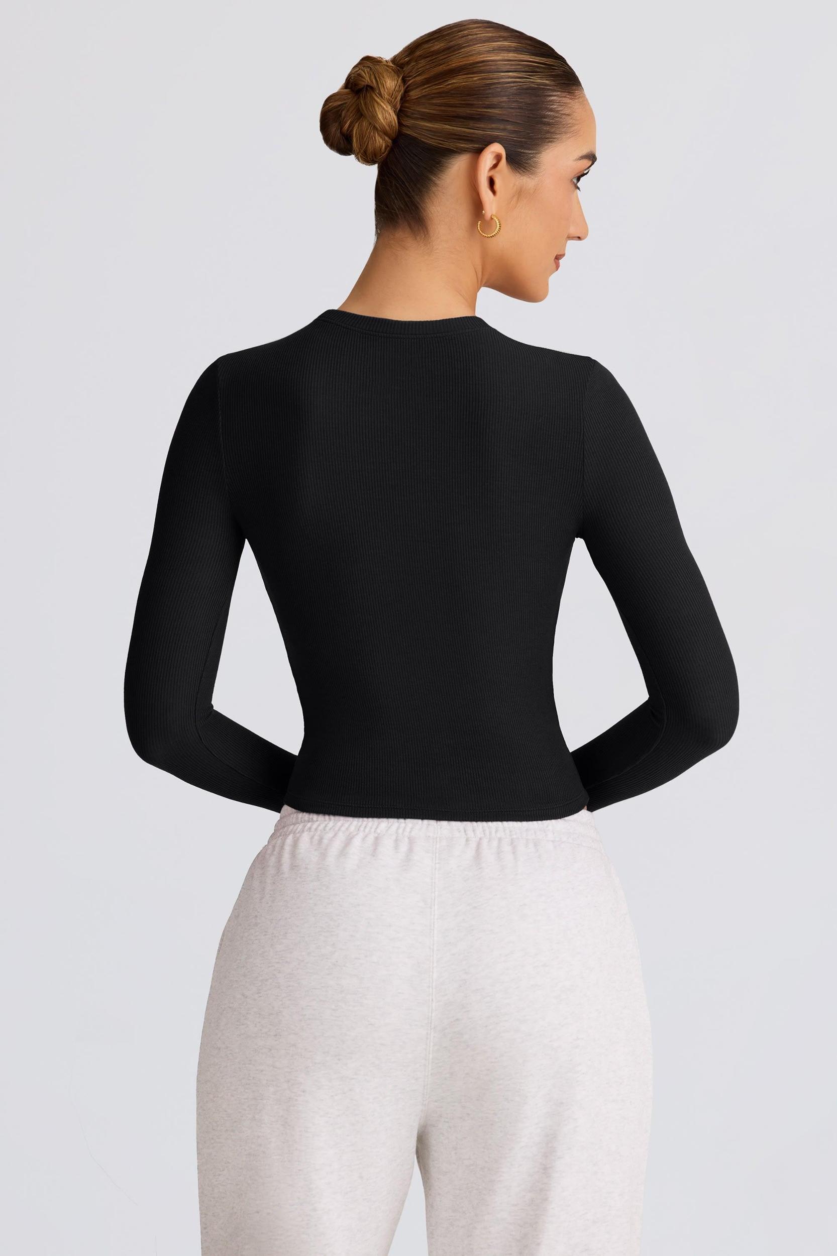 Ribbed Modal Long-Sleeve Top in Black Product Image