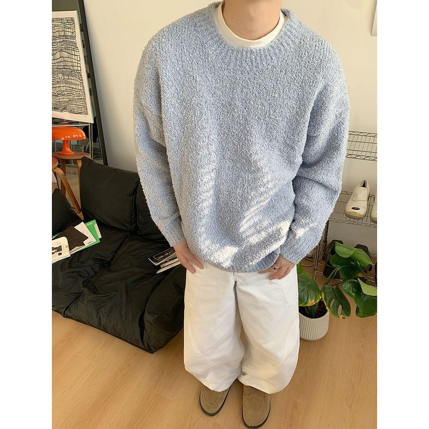 Long-Sleeve Crew Neck Plain Sweater Product Image