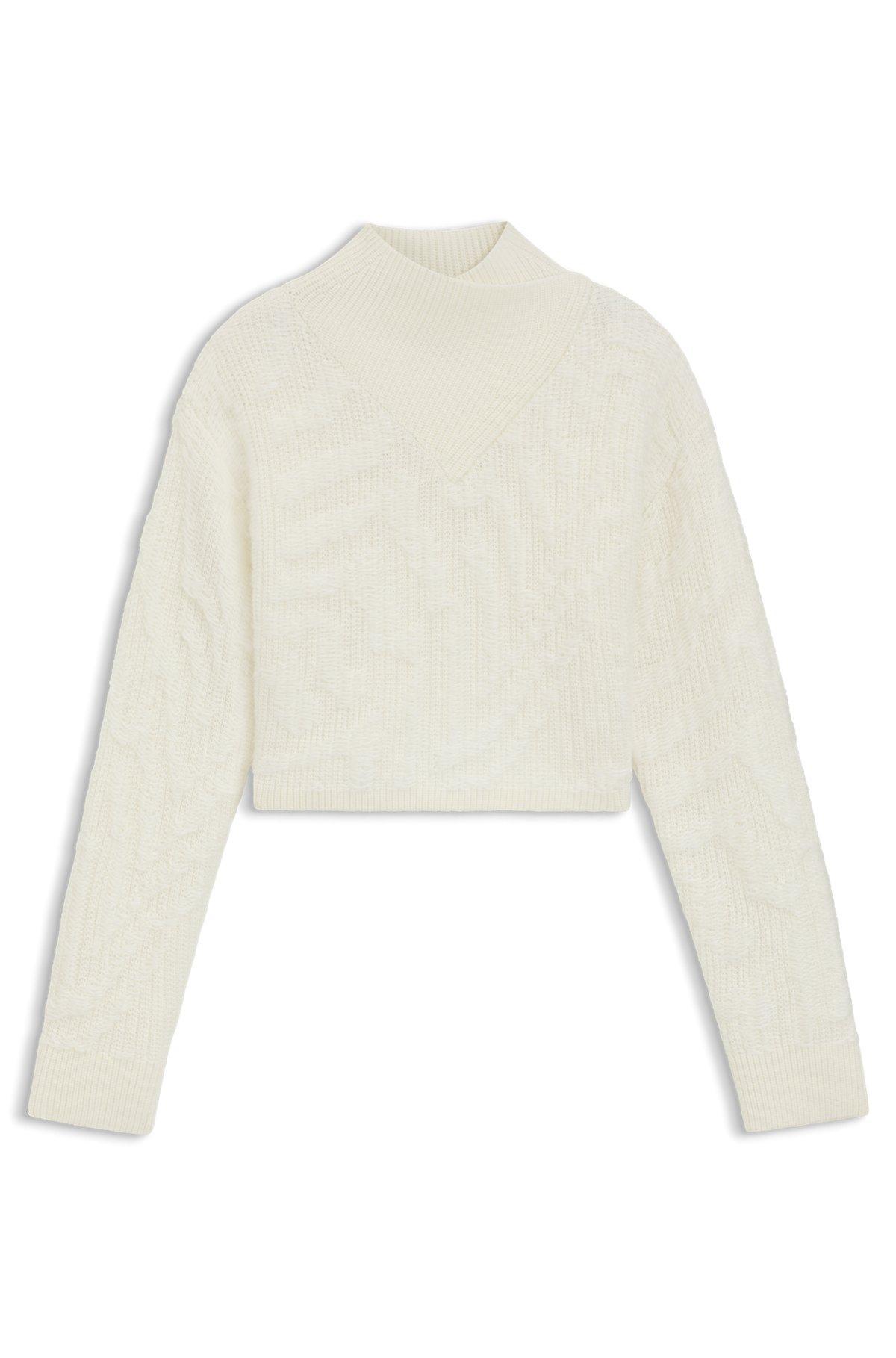 Cropped wool-blend sweater with layered neckline Product Image