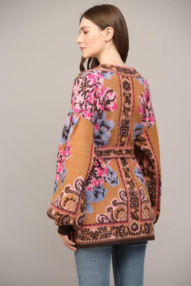Tapestry Pattern Jacquard Knit Cardigan Product Image