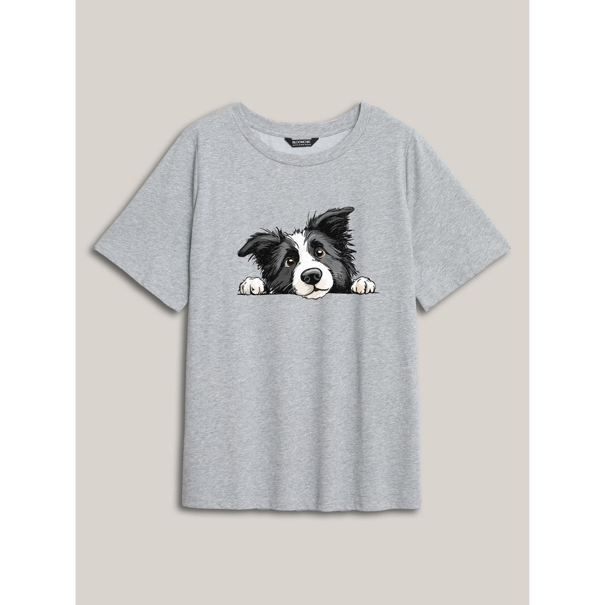 Plus Size Puppy Love Printed Round Neck T-Shirt Mediumgray Women Non Animals Round Neck Everyday-Casual T-shirts BloomChic 12/L Product Image