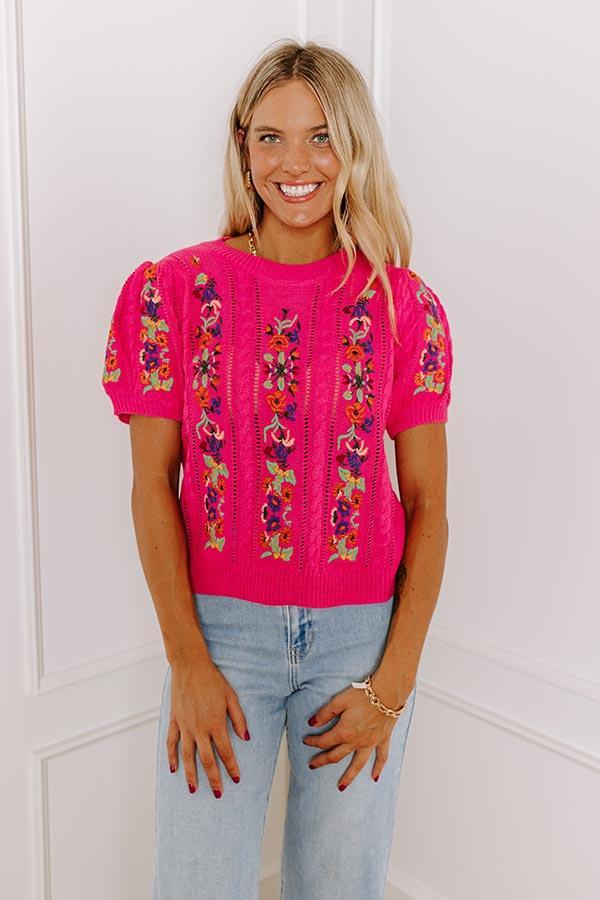 Wildflower Fields Embroidered Sweater Top in Pink Product Image