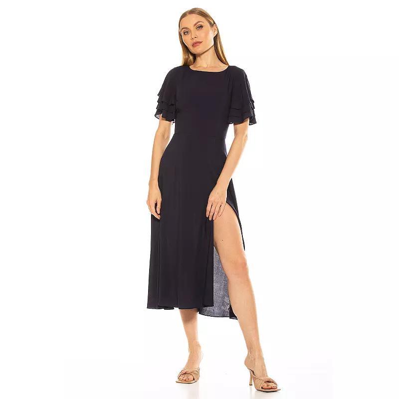 Women's ALEXIA ADMOR Lilia Ruffle-Sleeve Midi Dress, Size: 4, Green Product Image