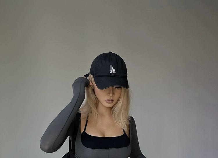 Set: Long-Sleeve Scoop Neck Plain T-Shirt + Sports Bra Top Product Image