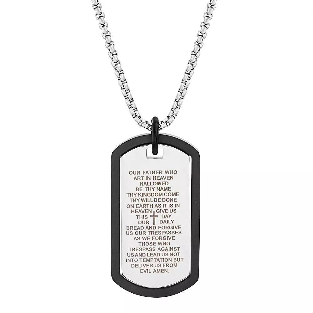 1913 Mens Two Tone Stainless Steel Dog Tag Pendant Necklace with Lords Prayer Product Image