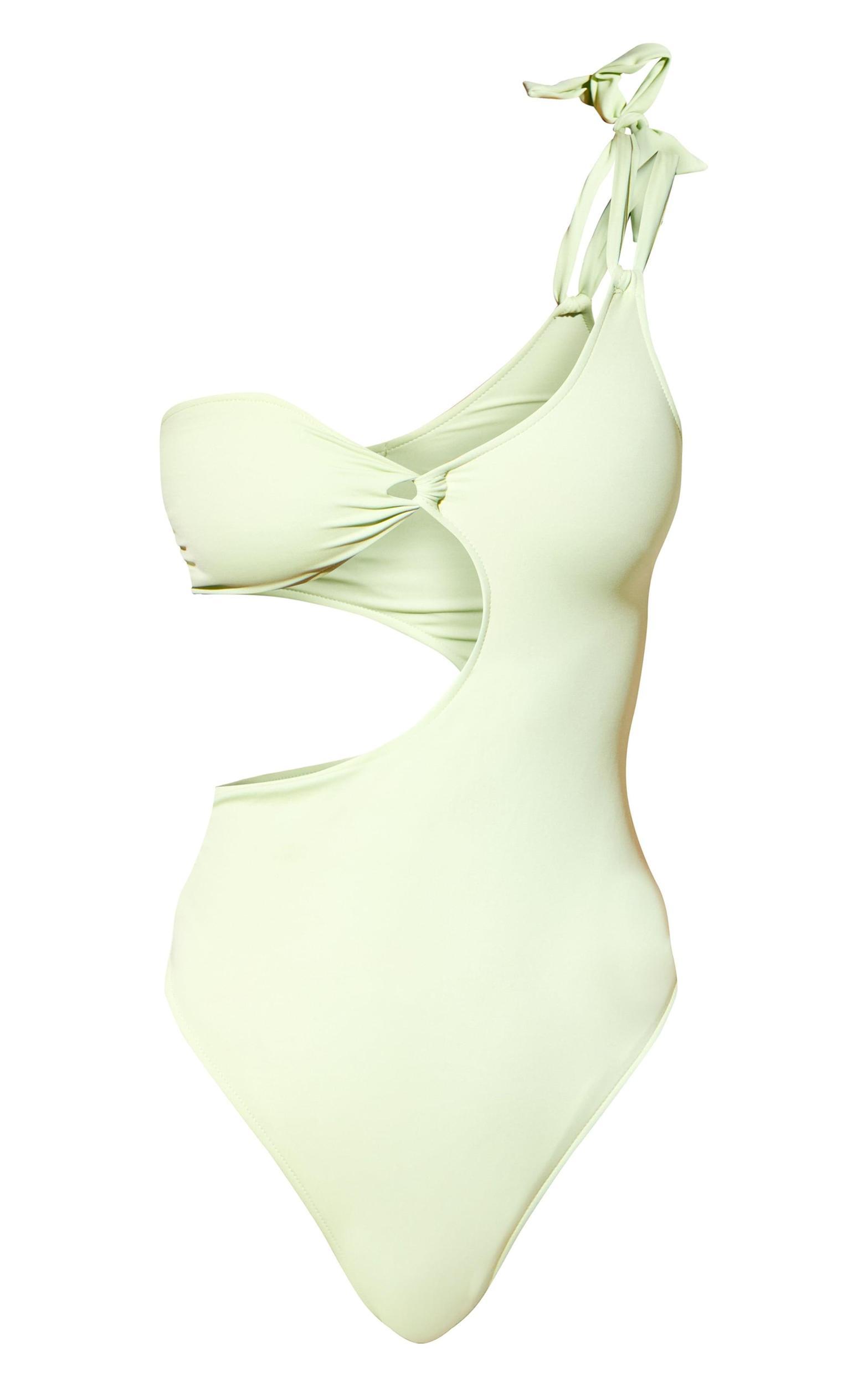 Sage Green One Shoulder Cut Out Swimsuit Product Image