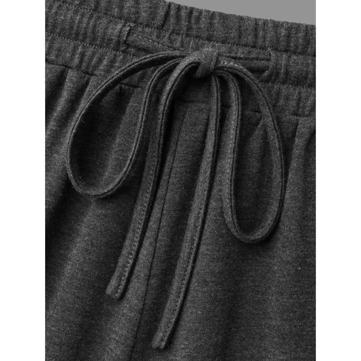 Plus Size Plain Drawstring Elastic Waist Bootcut Pants Women DimGray Casual Bootcut Mid Rise Everyday Pants BloomChic 26/4X Product Image