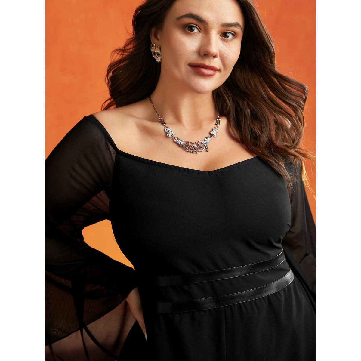 Plus Size Black Wicked Witch Leather Belt Off-Shoulder Jumpsuit Women Cocktail Extra Long Sleeve One-shoulder neck Party Loose Jumpsuits BloomChic 26/4X Product Image