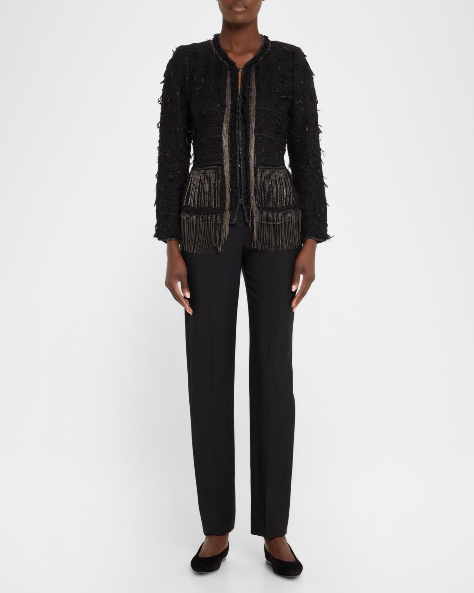 Leyla Chain-Trim Fringe Tweed Jacket Product Image