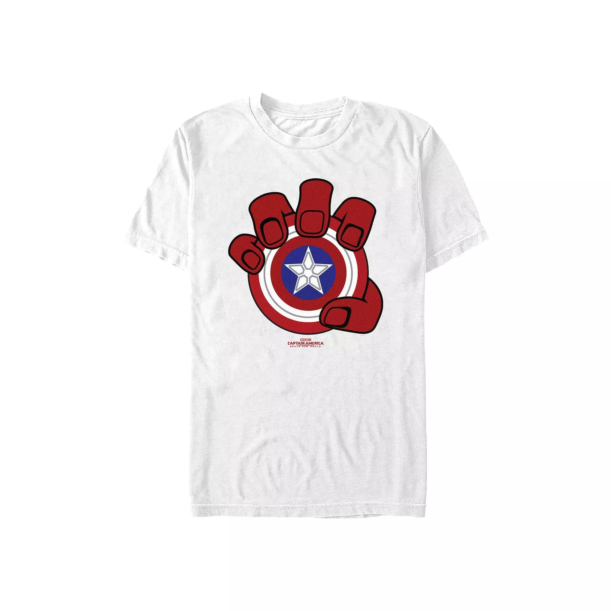 Men's Marvel Captain America Brave New World Red Hand And Shield Graphic Tee, Size: Small, White Product Image