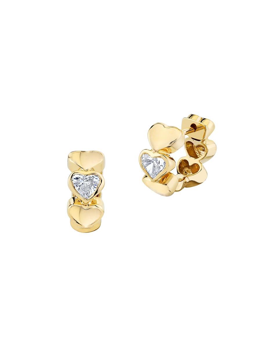 Womens 14K Yellow Gold & 0.64 TCW Diamond Heart Huggie Hoop Earrings Product Image