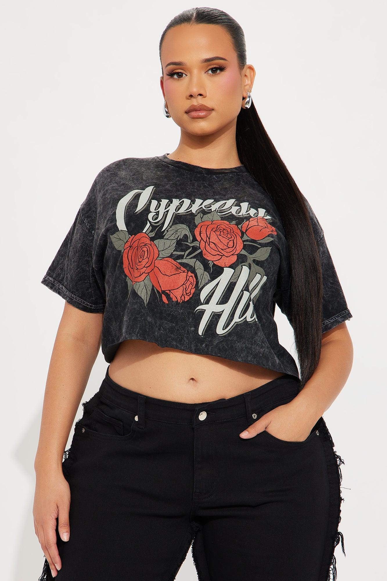 Cypress Hill Roses Washed Crop Top - Black Product Image
