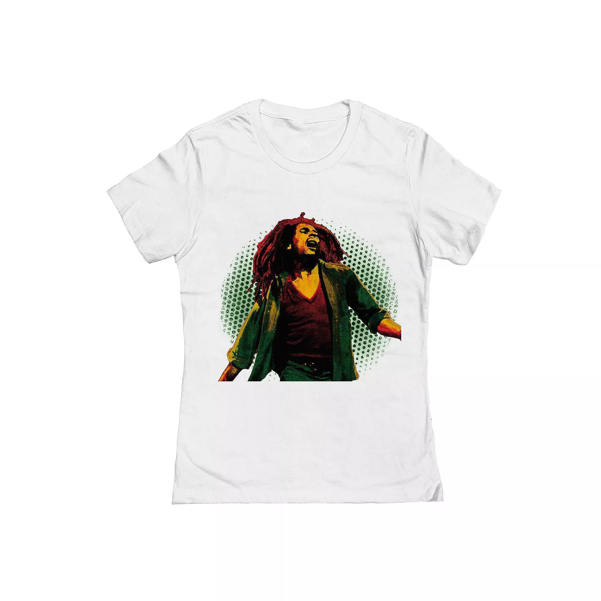 Junior's Bob Marley Halftone Background Graphic Tee, Women's, Size: XL, White Product Image