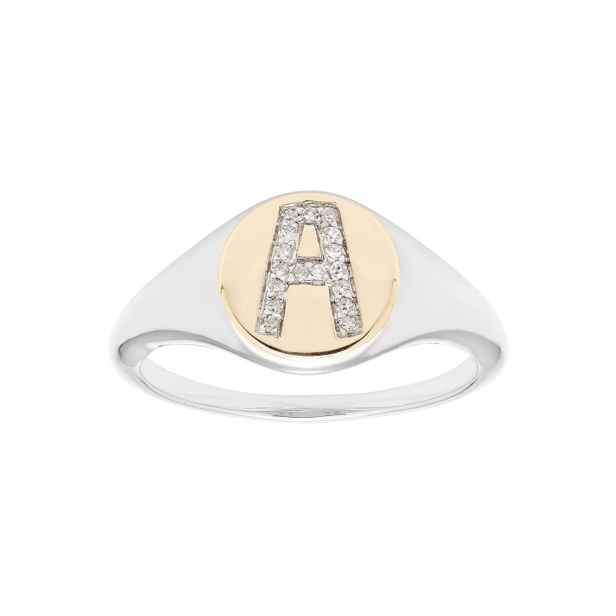 It's Personal 14k Gold Over Sterling Silver Diamond Accent Initial Signet Ring, Women's, Size: 5, Two Tone A Product Image
