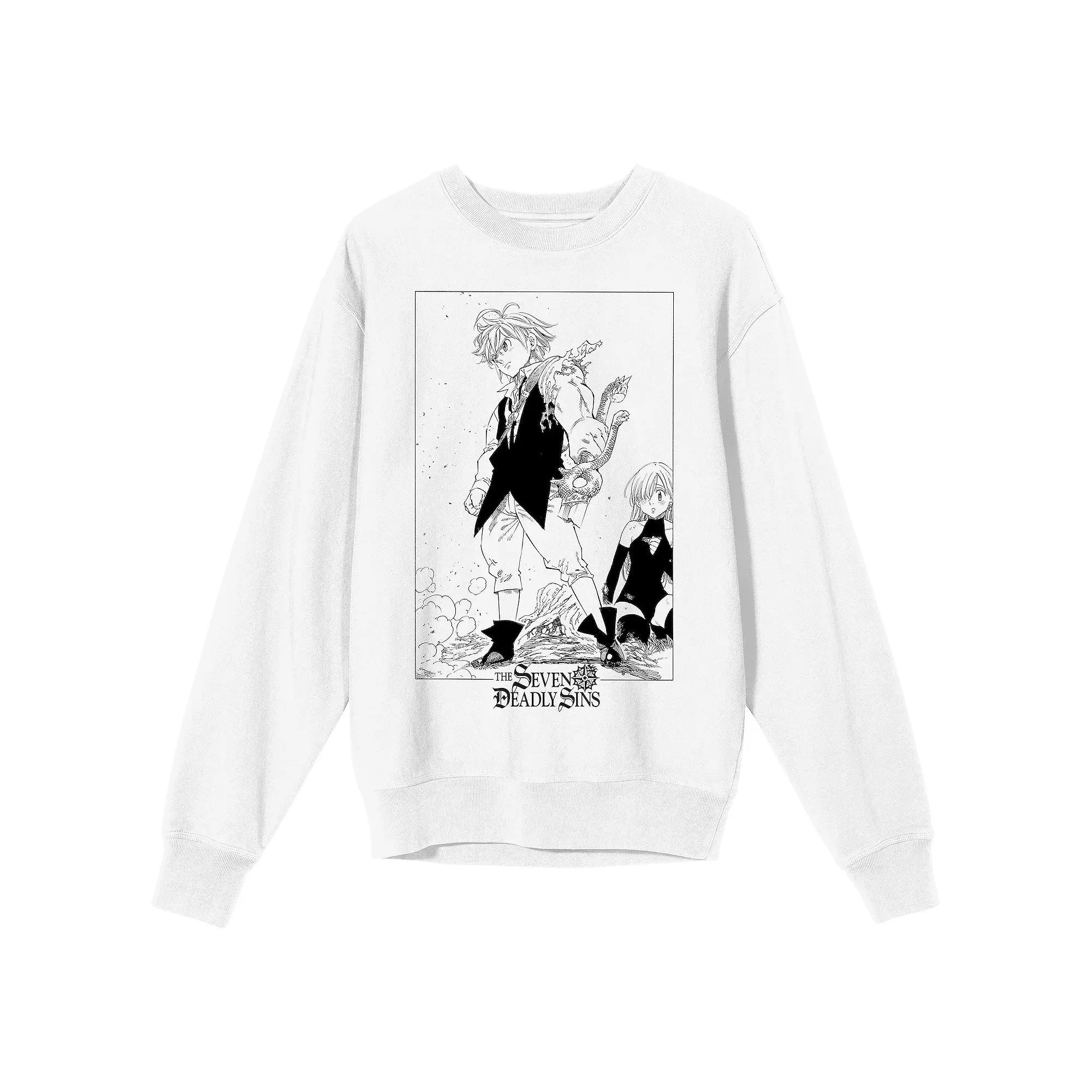 Men's Seven Deadly Sins Meliodas & Elizabeth Liones Long Sleeve Graphic Tee, Size: Large, White Product Image