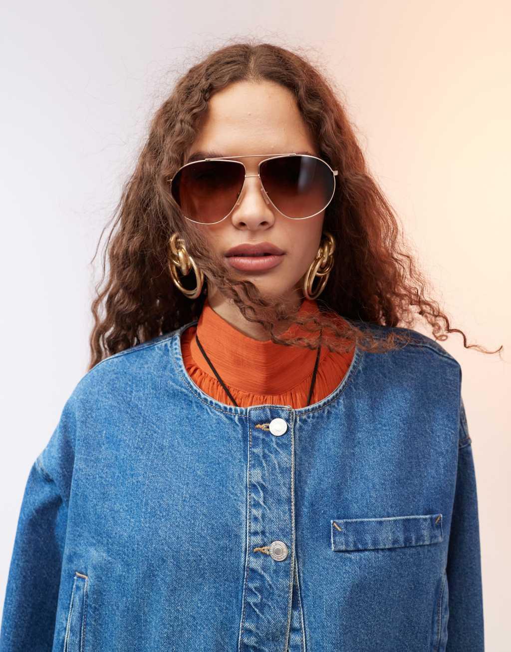 ASOS DESIGN collarless denim jacket in mid blue - part of a set Product Image