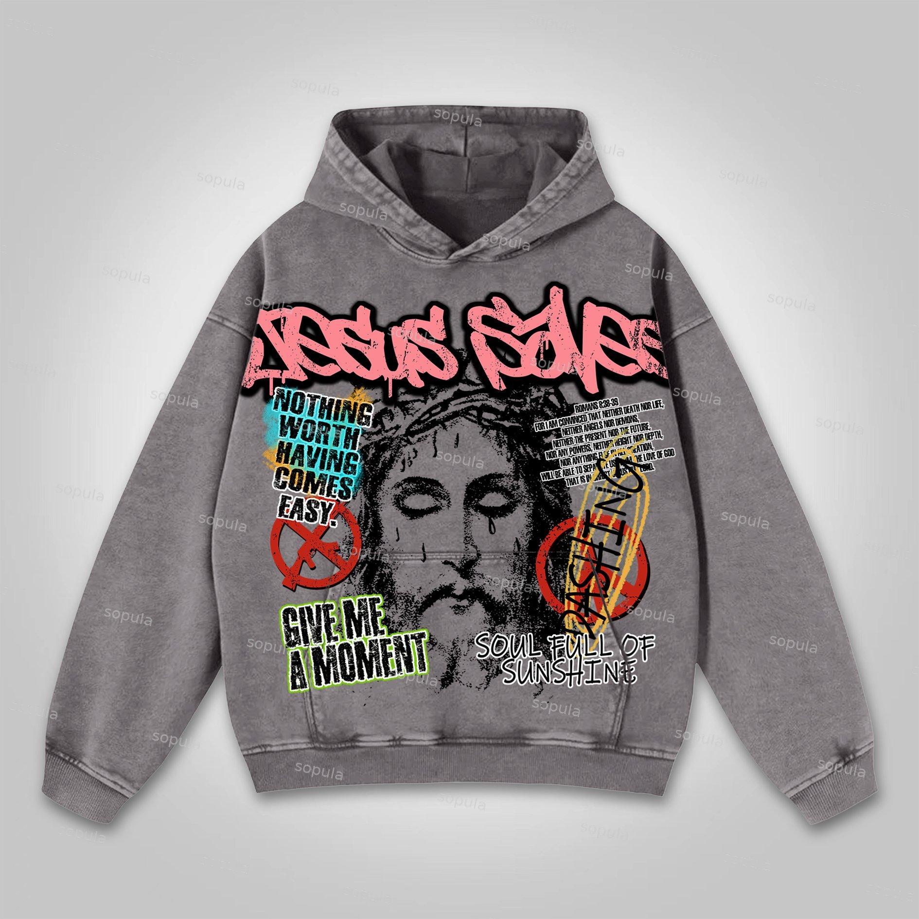 Sopula Casual The Brain Explodes Graphic Washed Hoodie Product Image