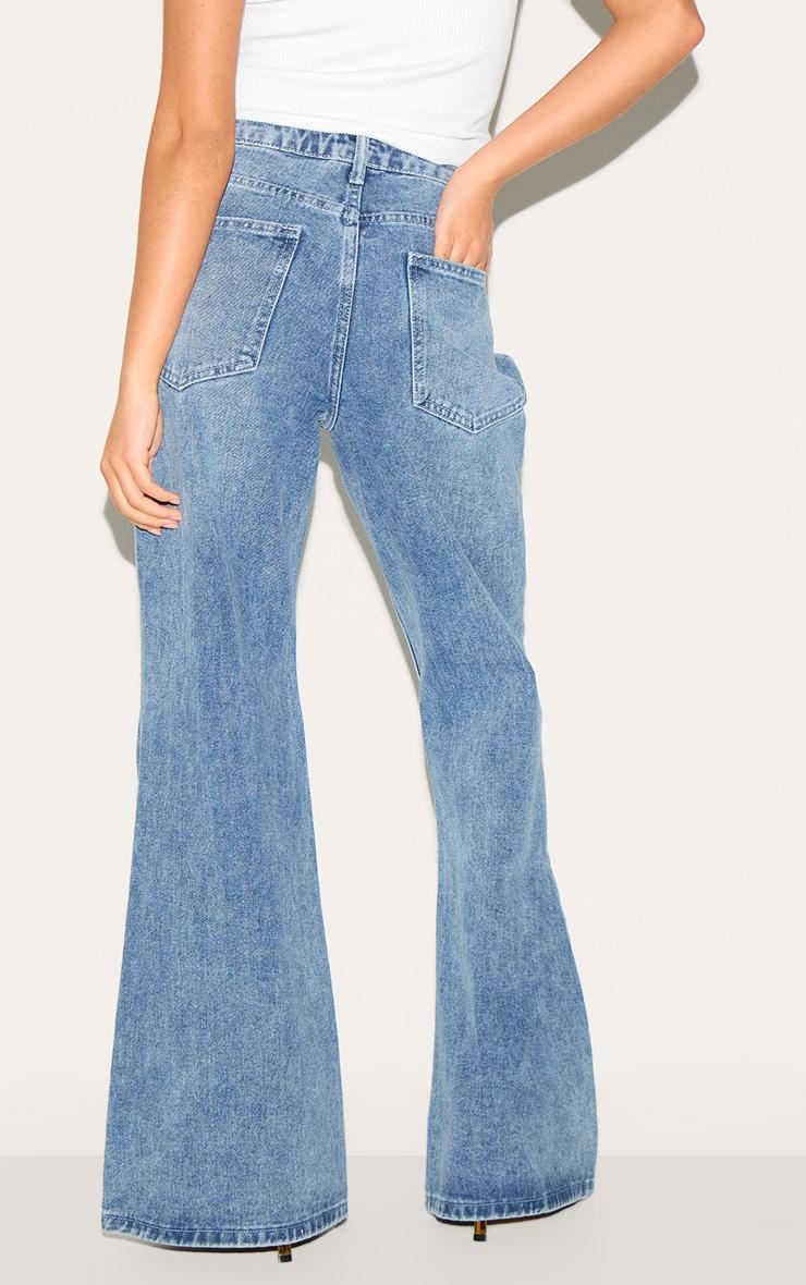 Petite Mid Blue Wash Denim Extreme Flare Jeans Product Image