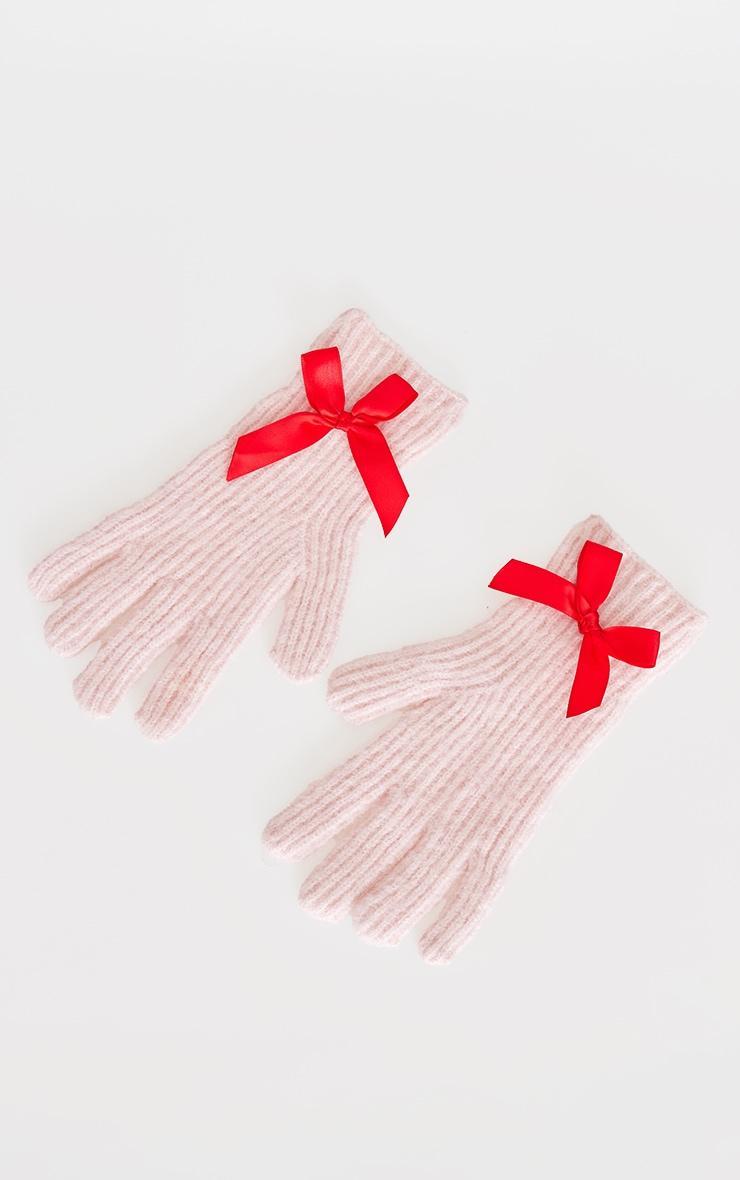 Pink Bow Detail Rib Gloves Product Image