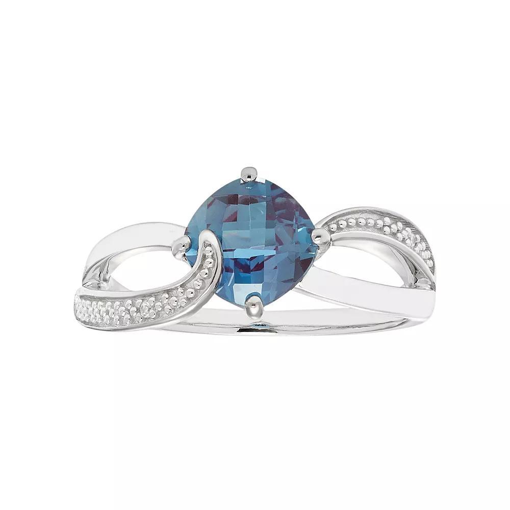 Sterling Silver Lab Created Alexandrite & Diamond Accent Cushion Bypass Ring, Women's, Size: 9, Purple Product Image