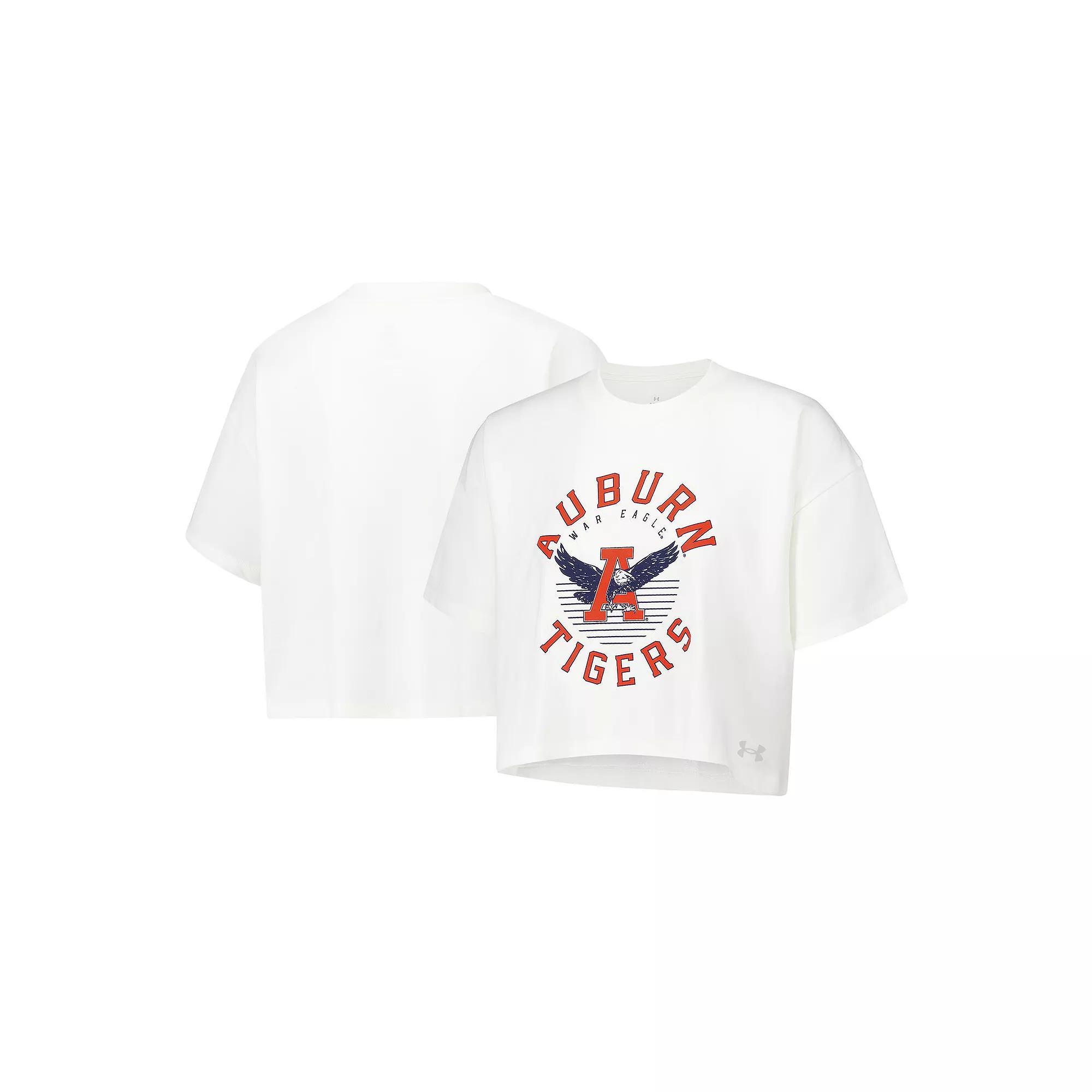 Women's Under Armour Cream Auburn Tigers Iconic Heavyweight Soft Boxy Cropped T-Shirt, Size: XL, Beige Product Image