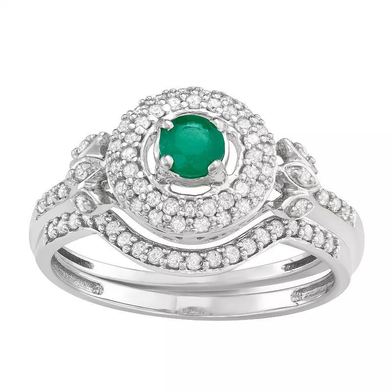 14k White Gold Gemstone & 5/8 Carat T.W. Diamond Engagement Ring, Women's, Size: 9, Green Product Image