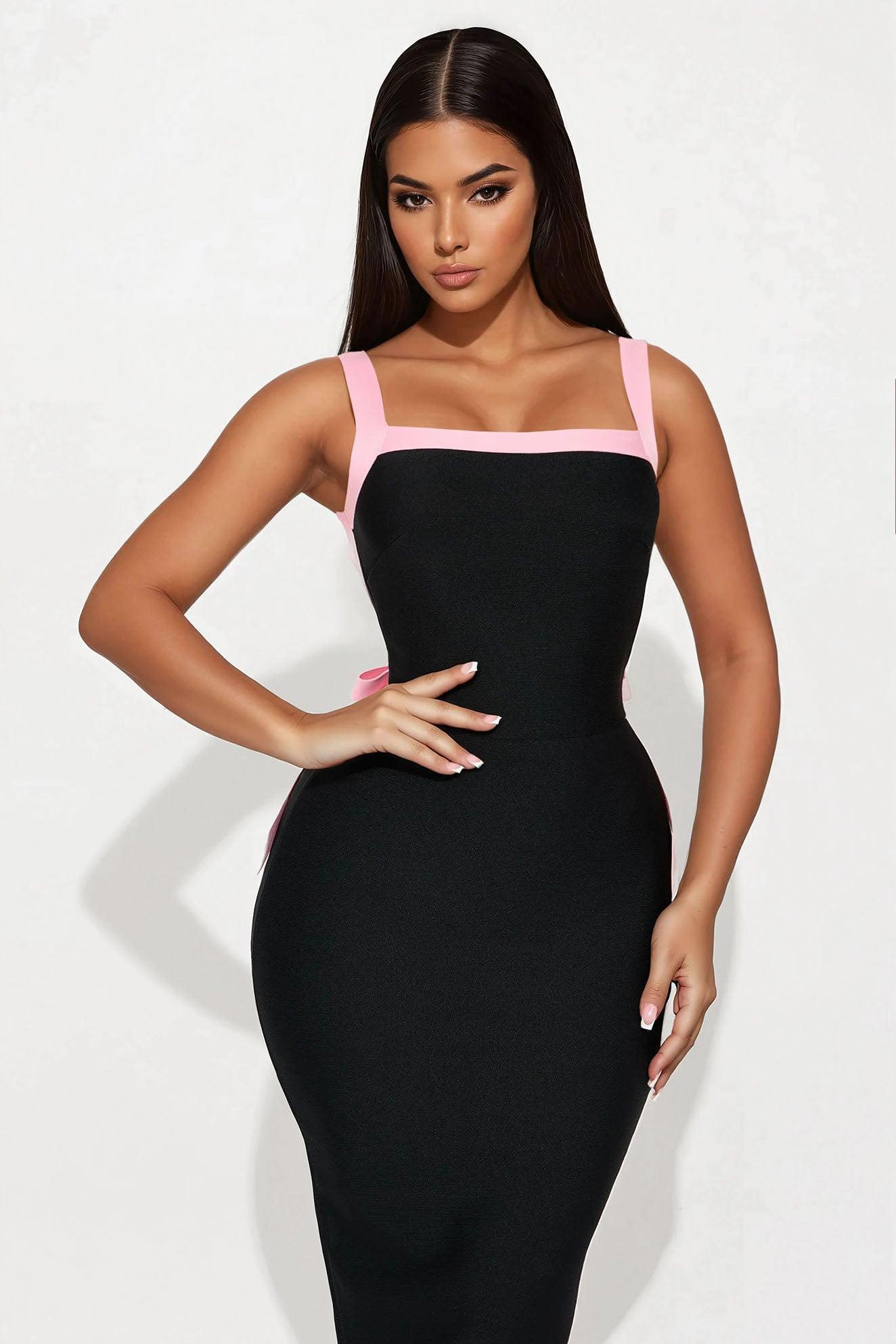 Wine And Dine Bandage Maxi Dress - Black/Pink Product Image