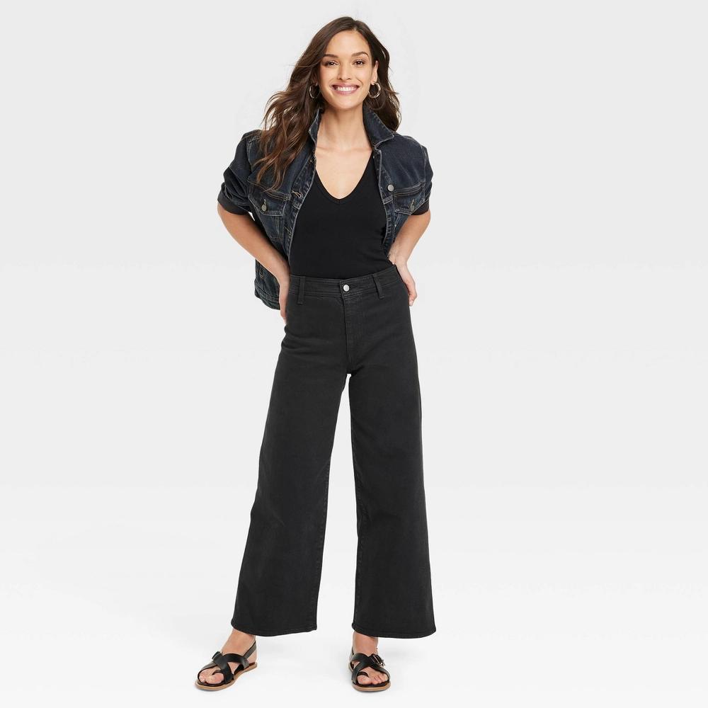 Womens High-Rise Sailor Wide Leg Ankle Jeans - Universal Thread Black 0 Product Image