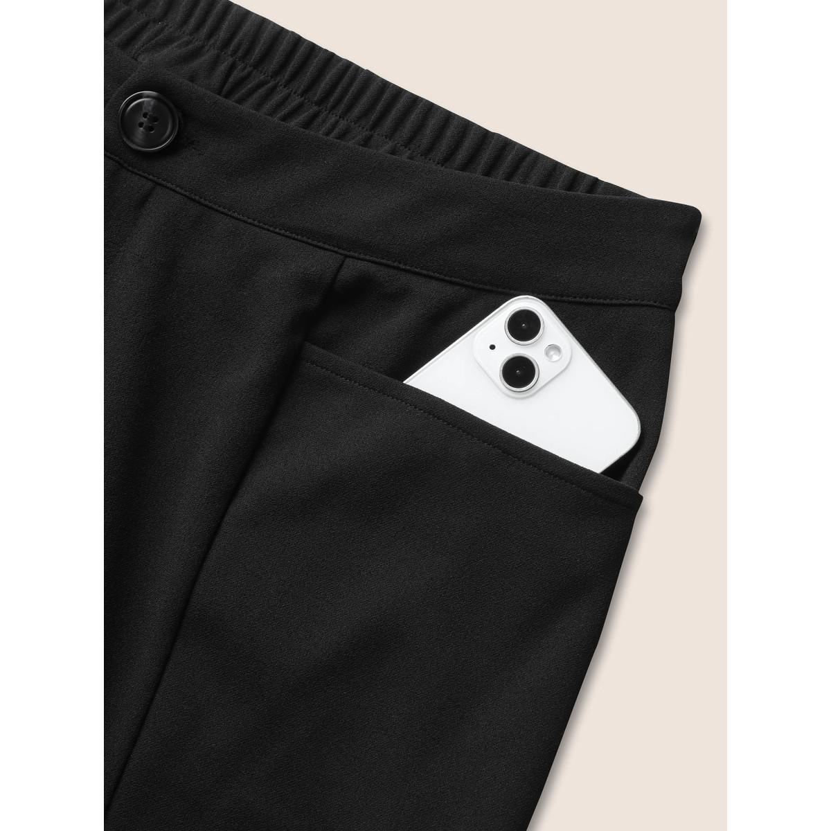 Plus Size Plain Split Hem Flare Leg Pants Women Black At the Office Flare Leg High Rise Work Pants BloomChic 28/5X Product Image