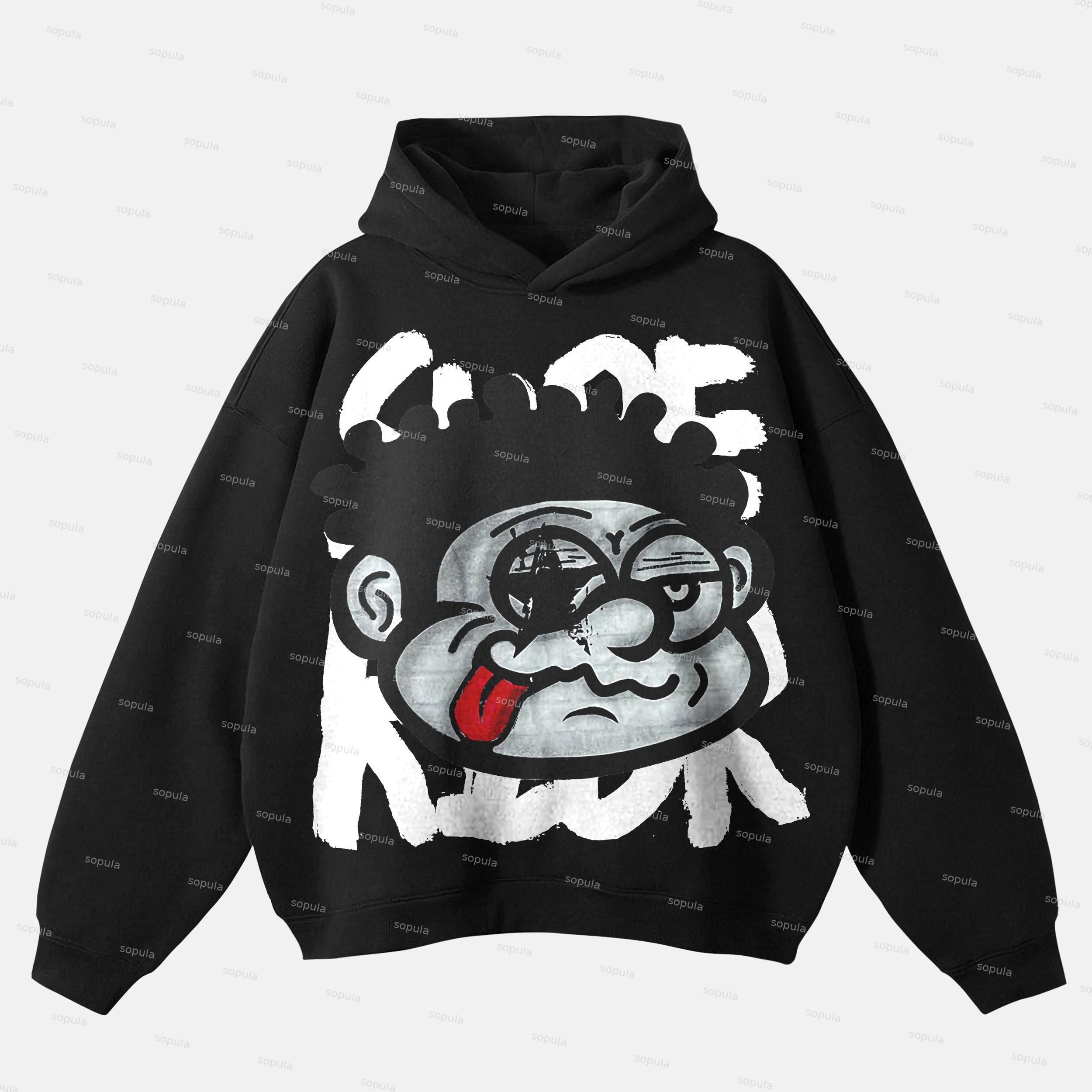 Sopula Vintage Big Face Graphic Simple Pocketless Hoodie Product Image