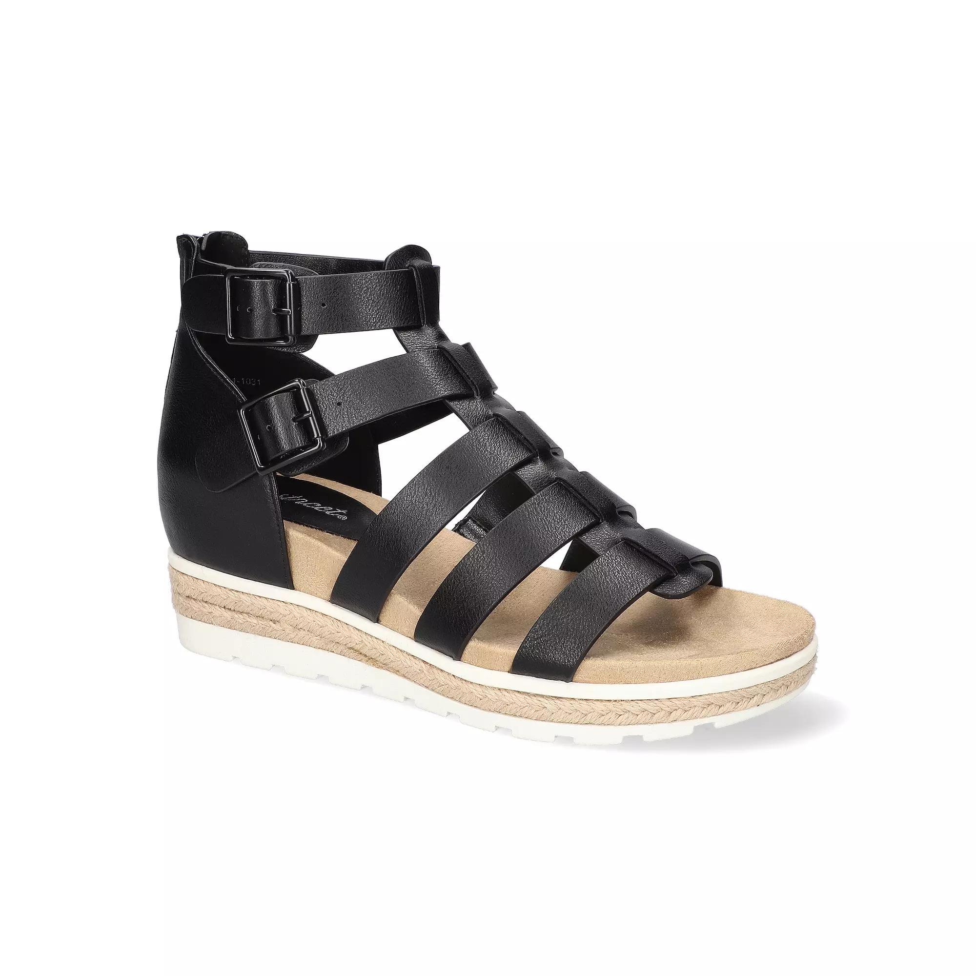 Easy Street Simone Women's Gladiator Platform Wedge Sandals, Size: 8 Wide, Brown Product Image