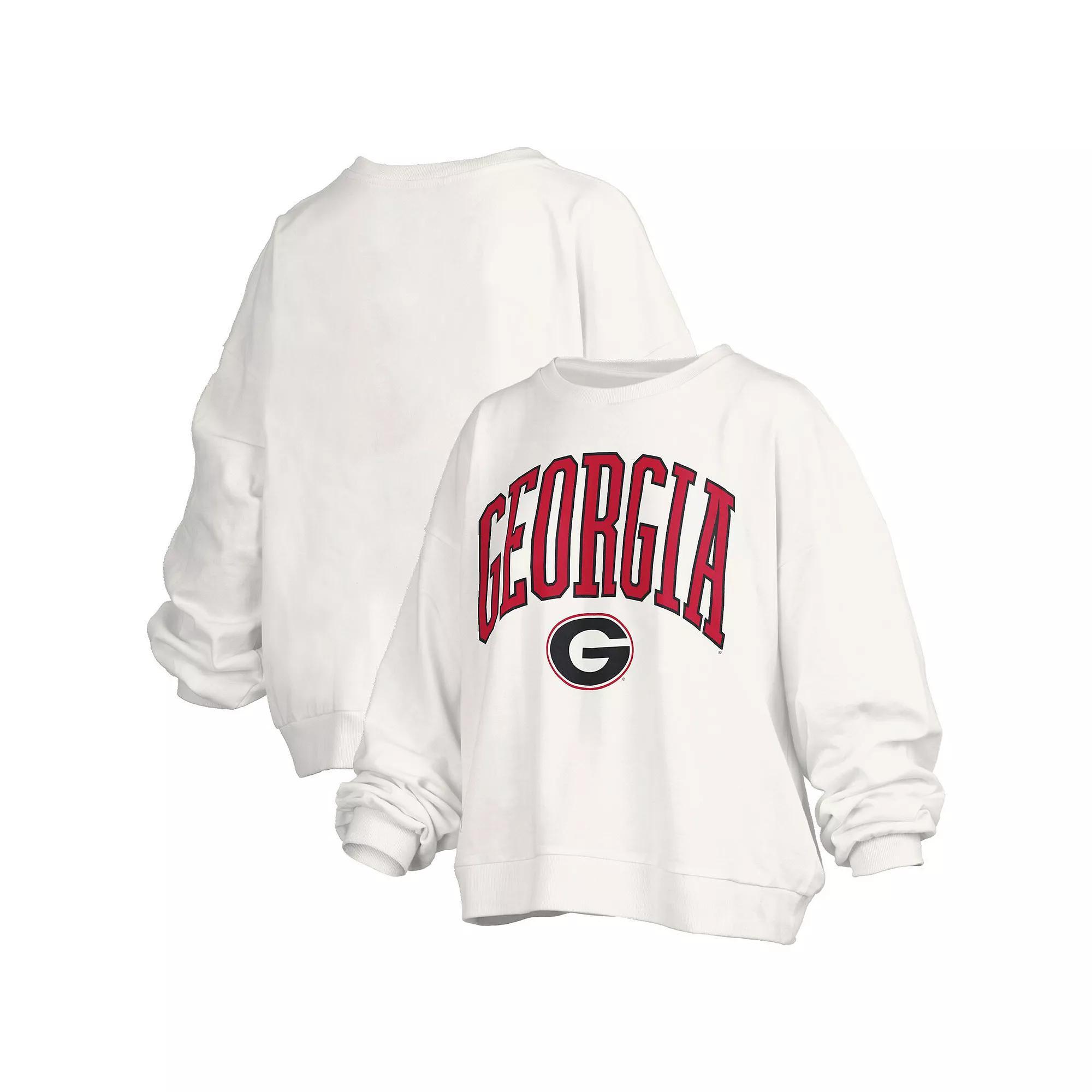 Women's Pressbox White Georgia Bulldogs Janise Arch Over Logo Waist Length Oversized Pullover Sweatshirt, Size: XL Product Image
