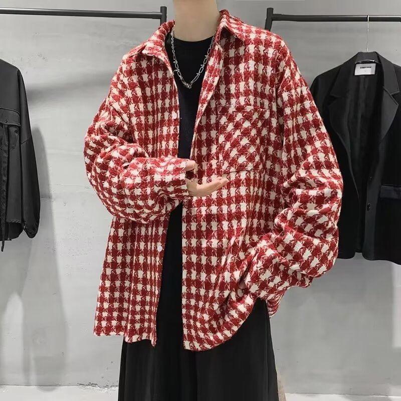 Houndstooth Button-Up Shirt Jacket Product Image